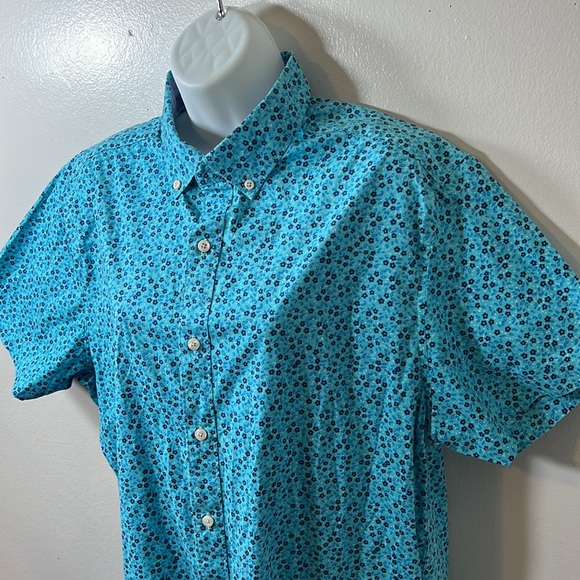 CROWN and IVY Mens Blue Floral Collared Button-Down Large Shirt - Picture 2 of 10